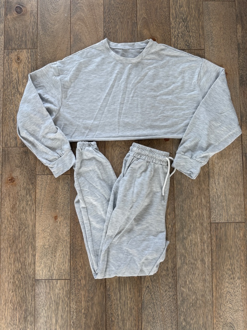 Grey Long Sleeve Crop Top & Drawstring Waist Jogger Pants Two-Piece Lounge Set S